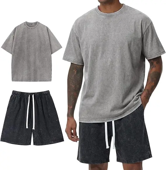 Holafish Retro Acid Wash Basic Unisex Tee & Shorts Cotton,7