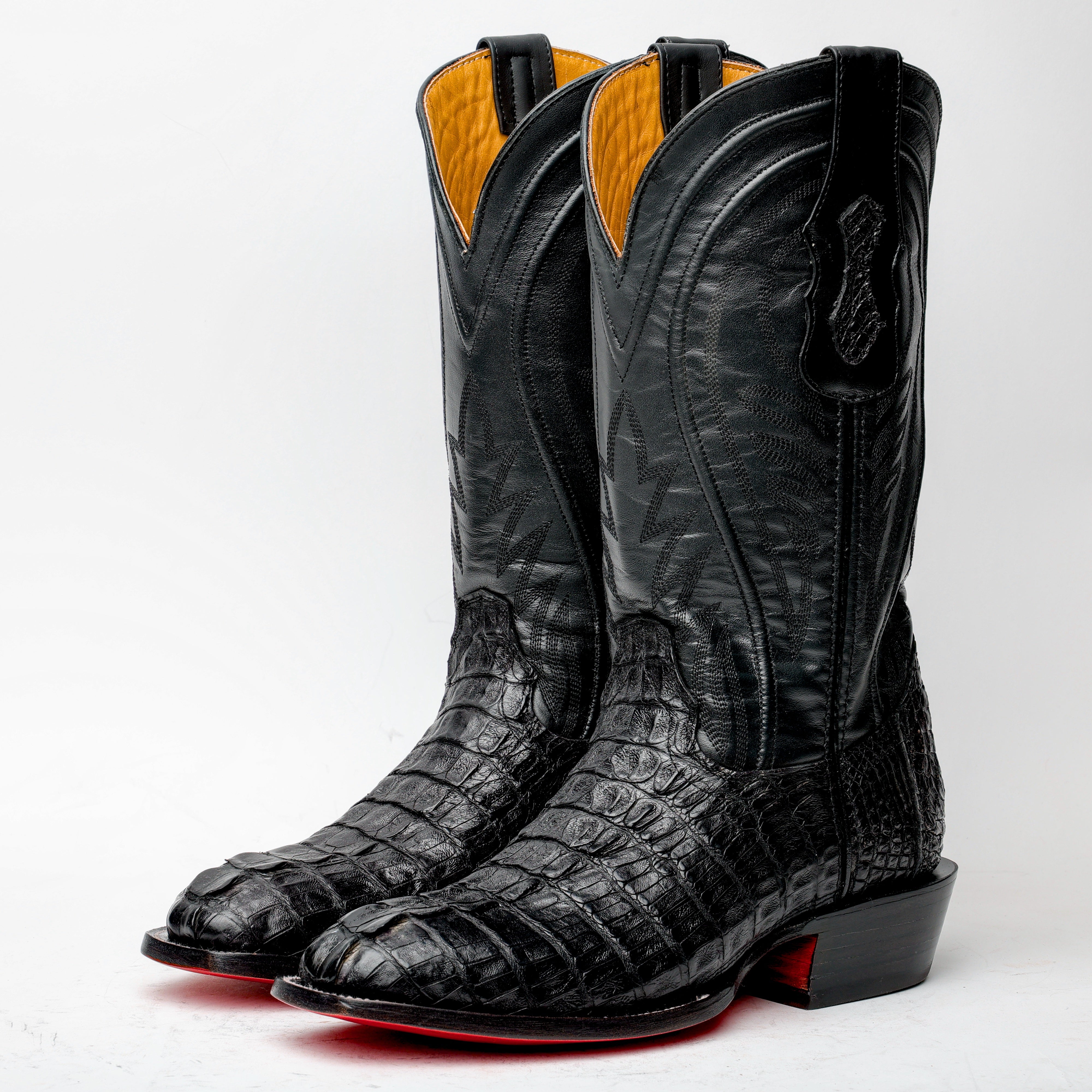 Black GENUINE Caiman Tail Boots - French Toe