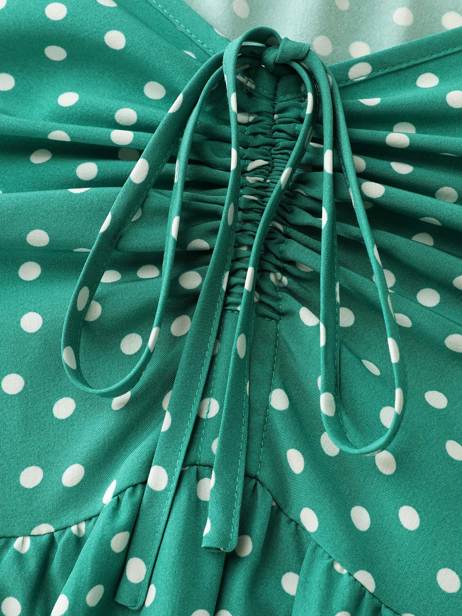 Vintage Polka Dots Ruched Bowknot Midi Dress