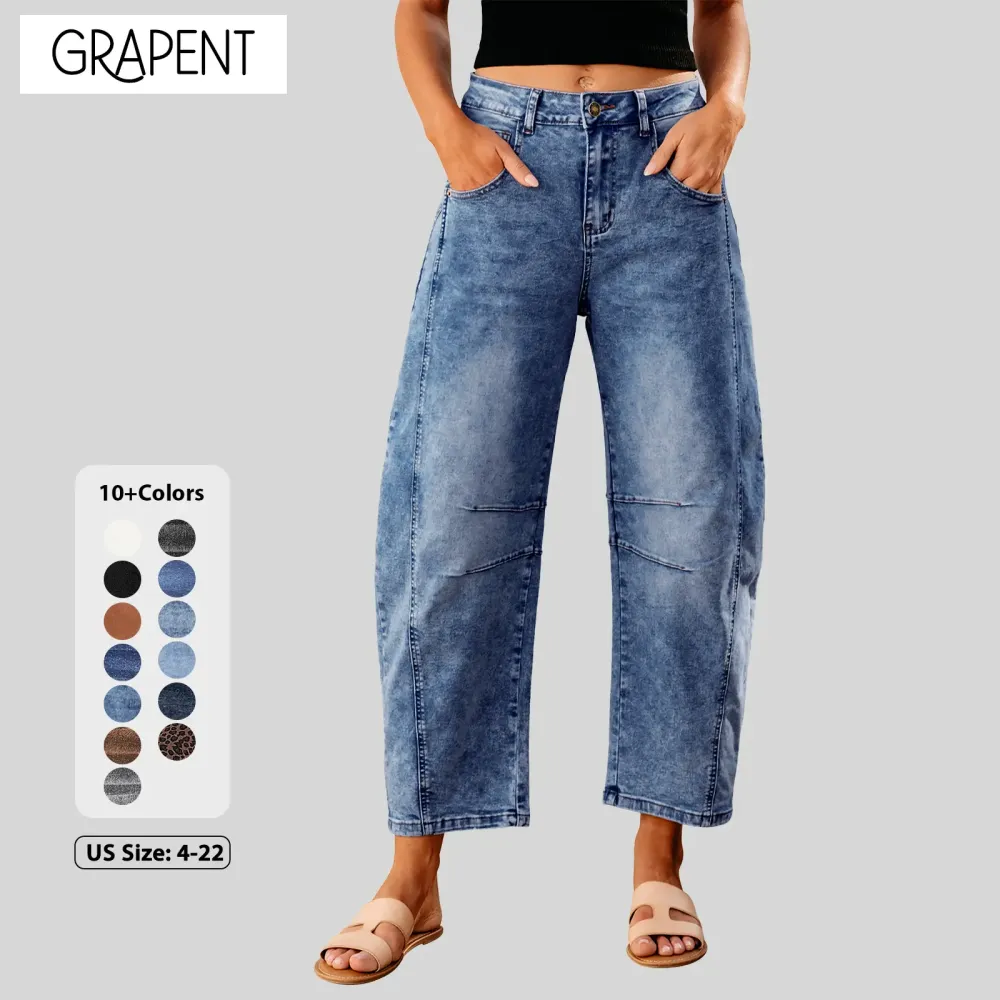 Barrel Jeans for Women Trendy High Waisted Wide Leg Baggy