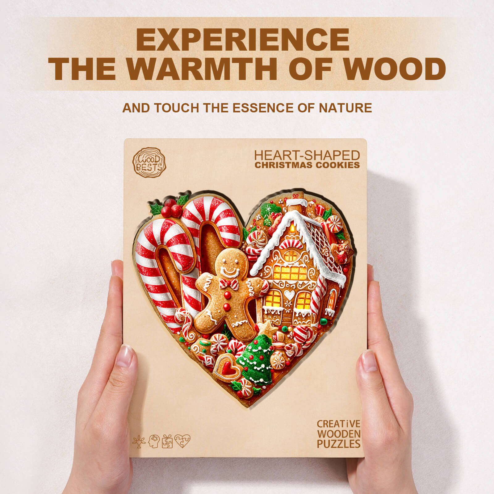 Heart-shaped Christmas cookies Wooden Jigsaw Puzzle