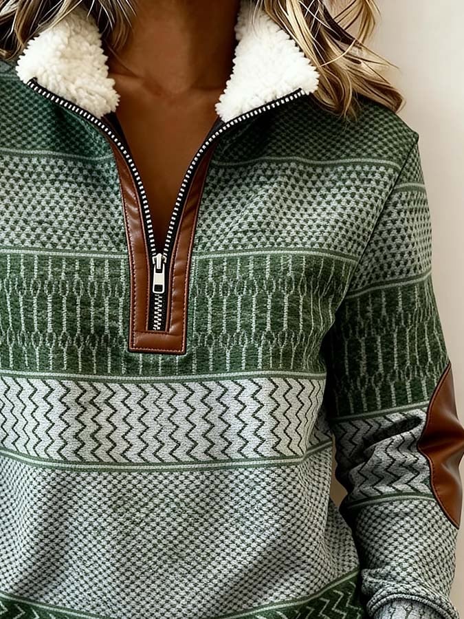 Women'S Casual Color Block Printed Pullover Sweatshirt