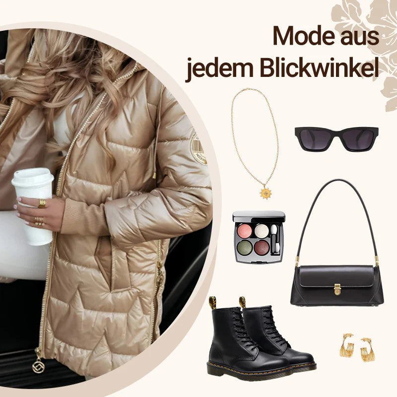 Women's winter warm hooded coat in medium length