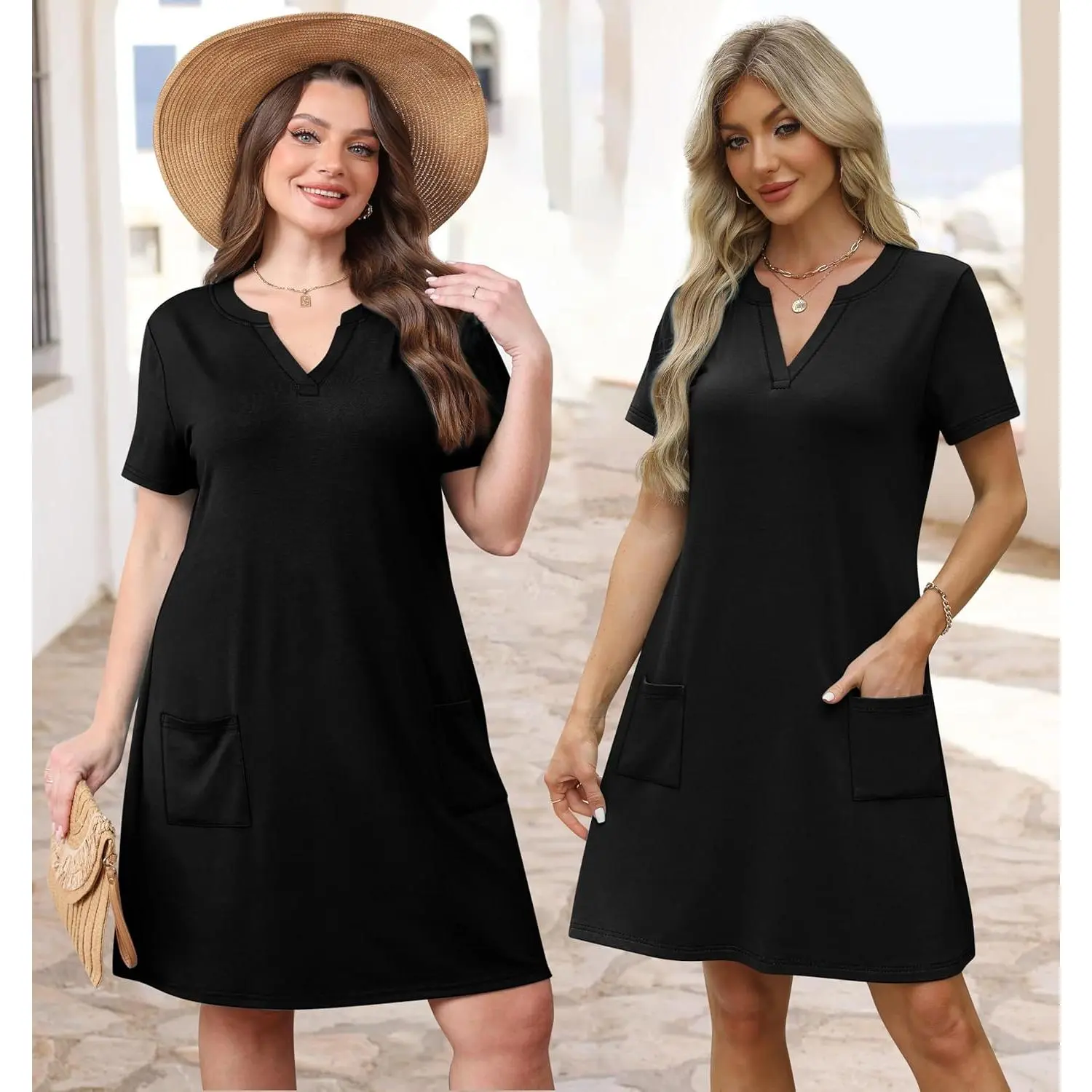 Summer Dress Dresses for Women 2026 Casual Summer V Neck Wedding Guest Dress Short Sleeve Fashion Beach Vacation Clothes