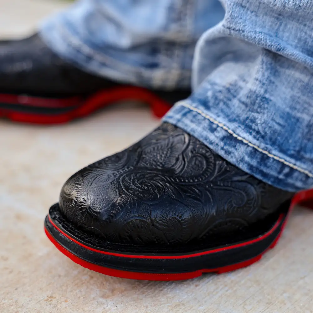 TBR Black Hand-Tooled Leather Boots With 3D Lightweight Sole - Composite Toe