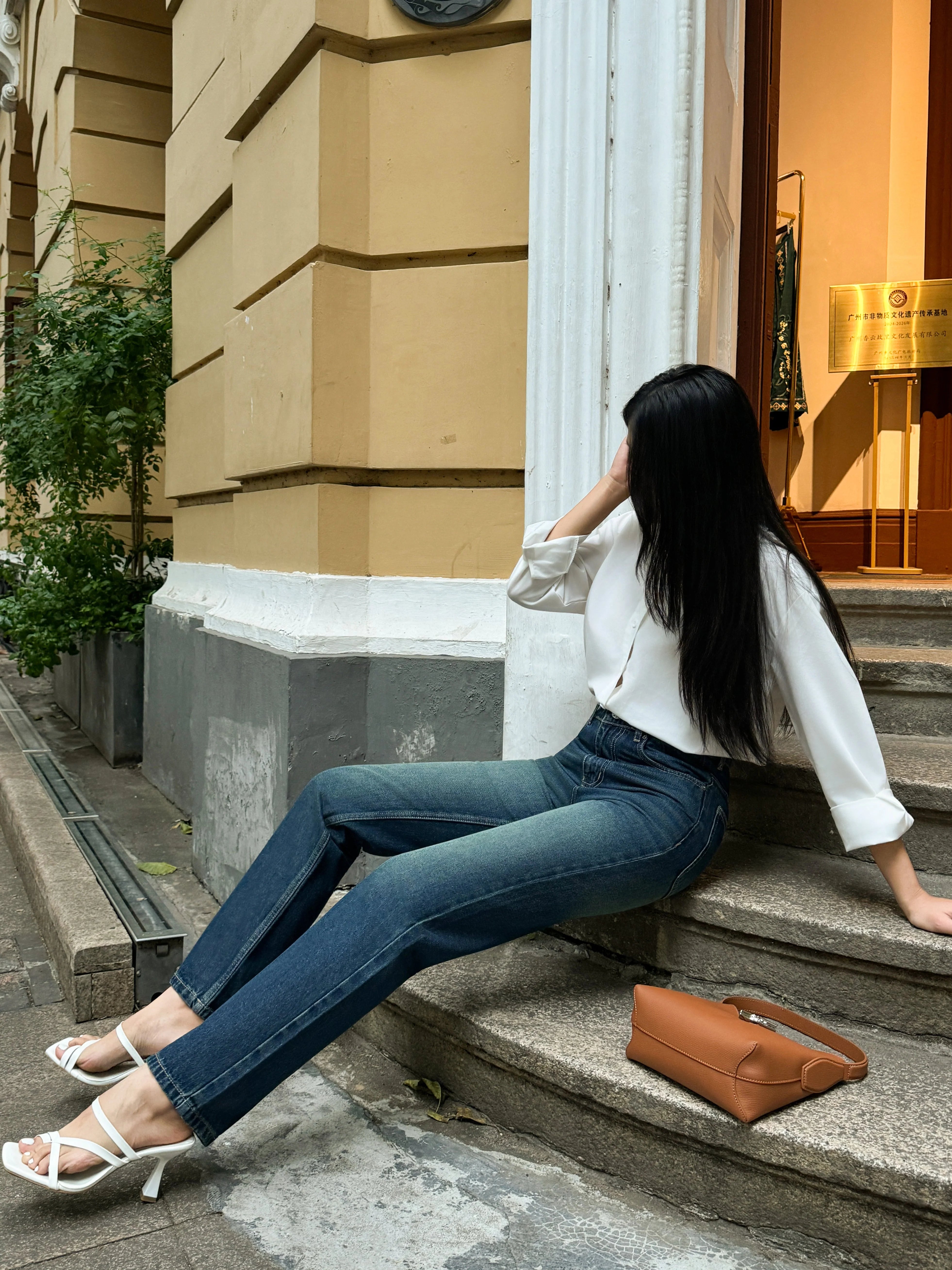 Wash Out Indigo Blue Tailored Straight Leg Jeans