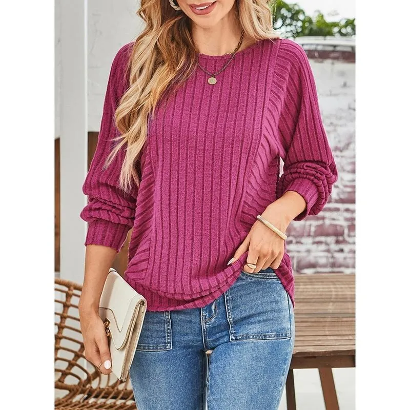 Womens Soft Long Sleeve Crewneck Shirts Fall Casual Loose Fit Knit Tops Blouses