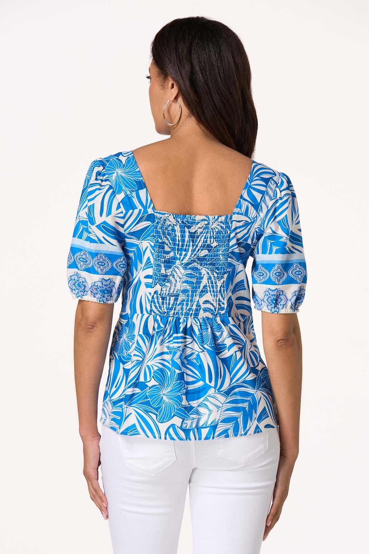 Tropical Floral Smocked Back Top