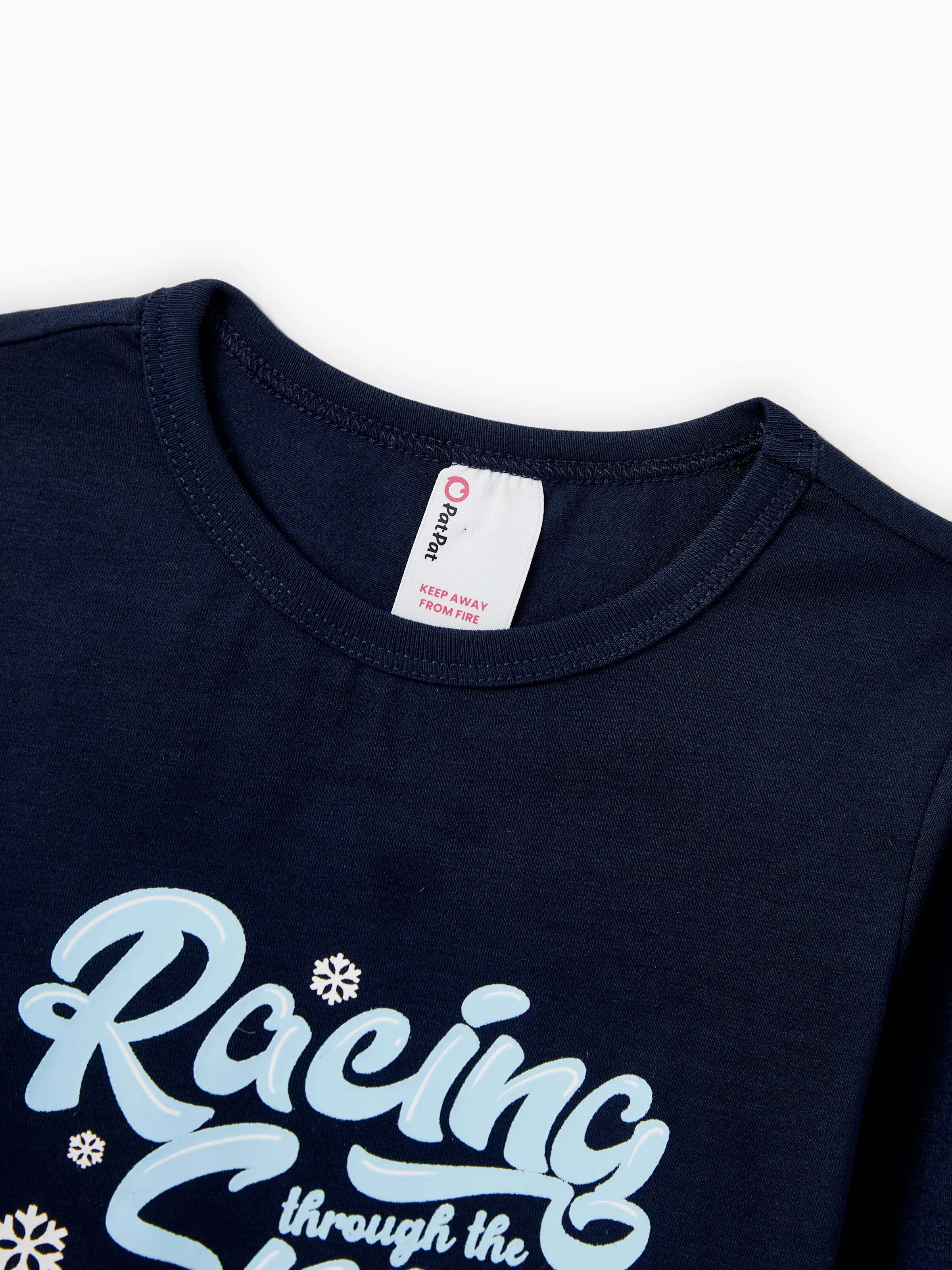 Christmas Matching Family Pajamas Set Sled Dogs Print PJS with Christmas Socks Blue