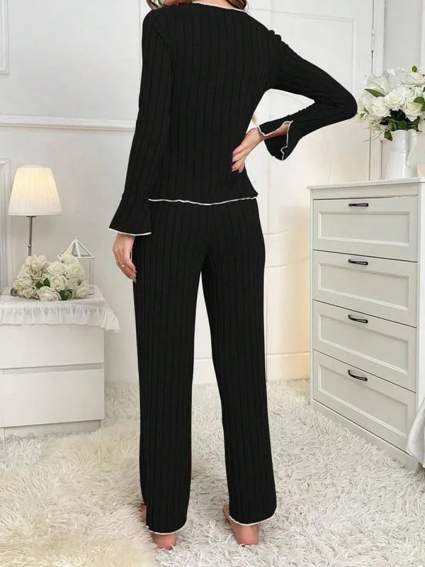 Women's two-piece loungewear set with ruffled top and pants