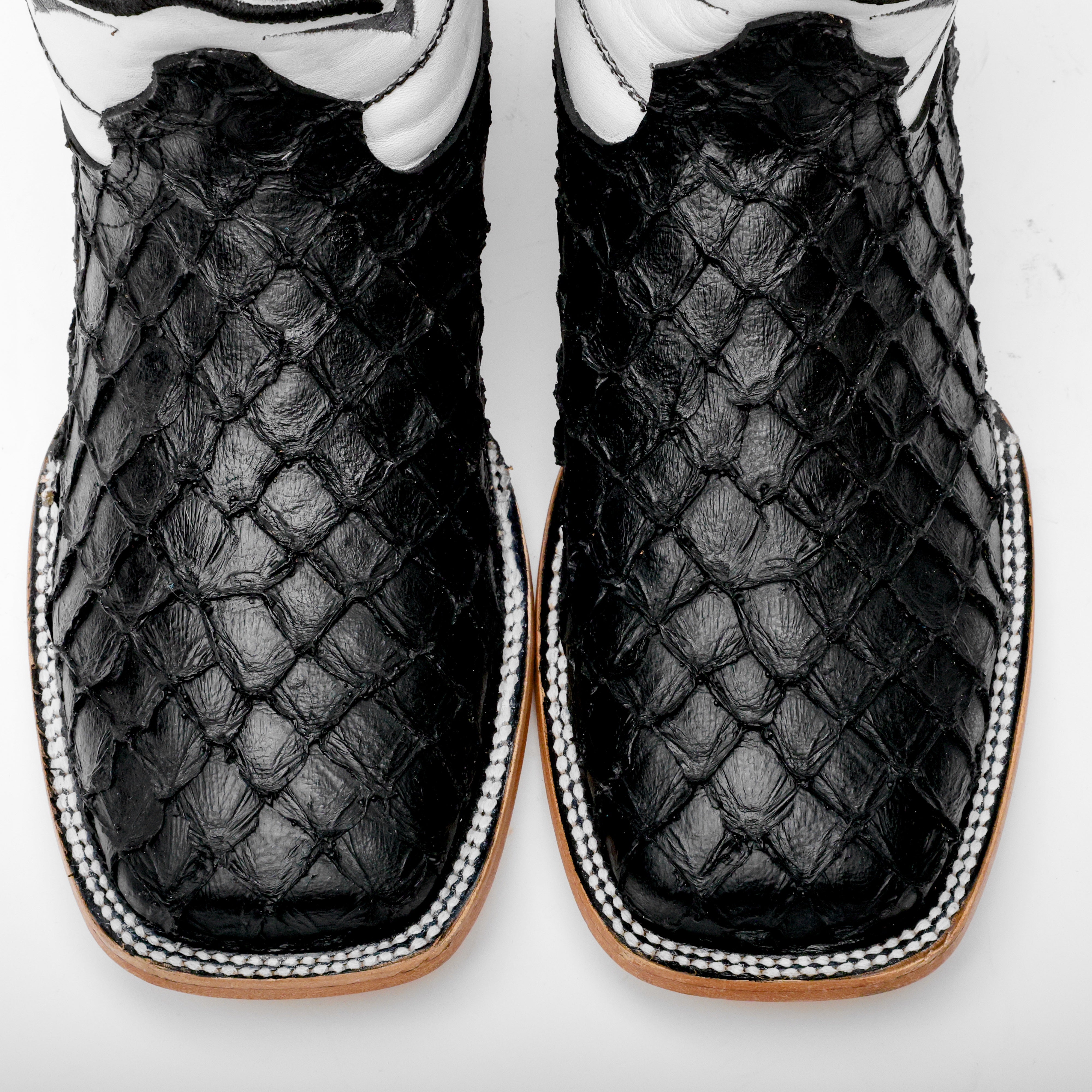 Black Mini Pirarucu Leather Boots - Square Toe