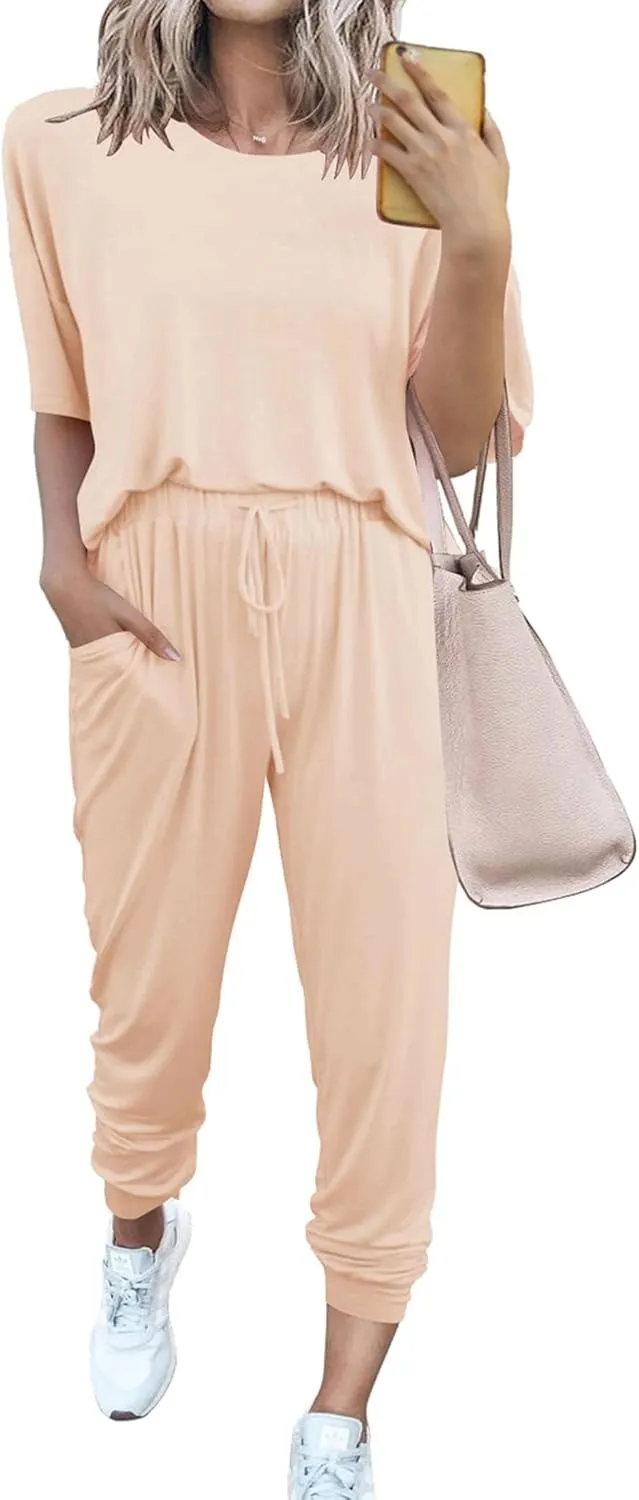 Women's 2-Piece Set Summer Outfits Crew Neck Short Sleeve Tracksuit Jogger Set