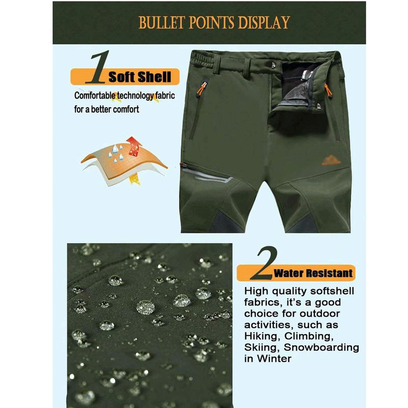 🧊 Men’s Fleece-Lined Water-Resistant Snow Pants – Warm Outdoor Winter Pants