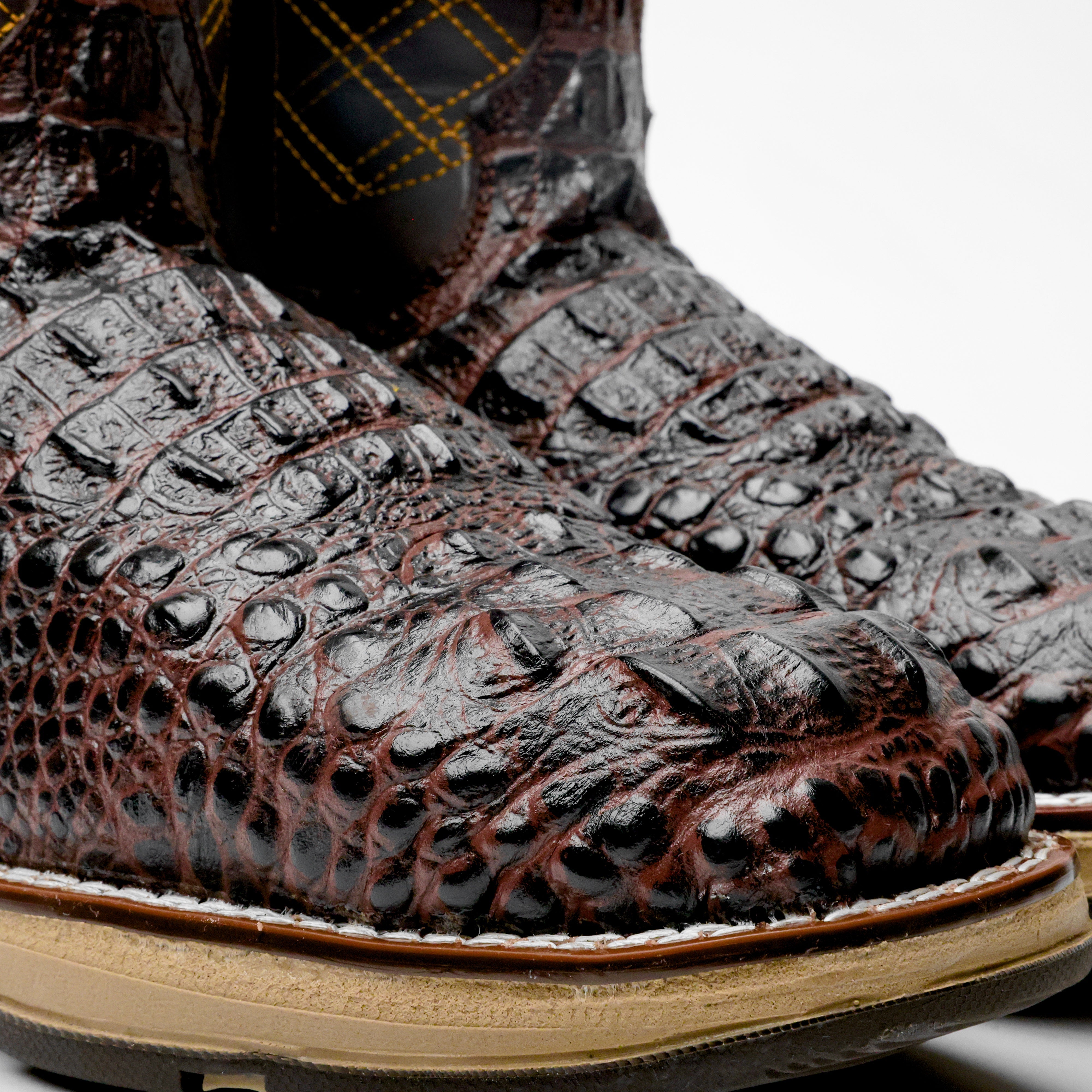 Brown Caiman Neck Leather Boots With 3D Lightweight Sole - Composite Toe
