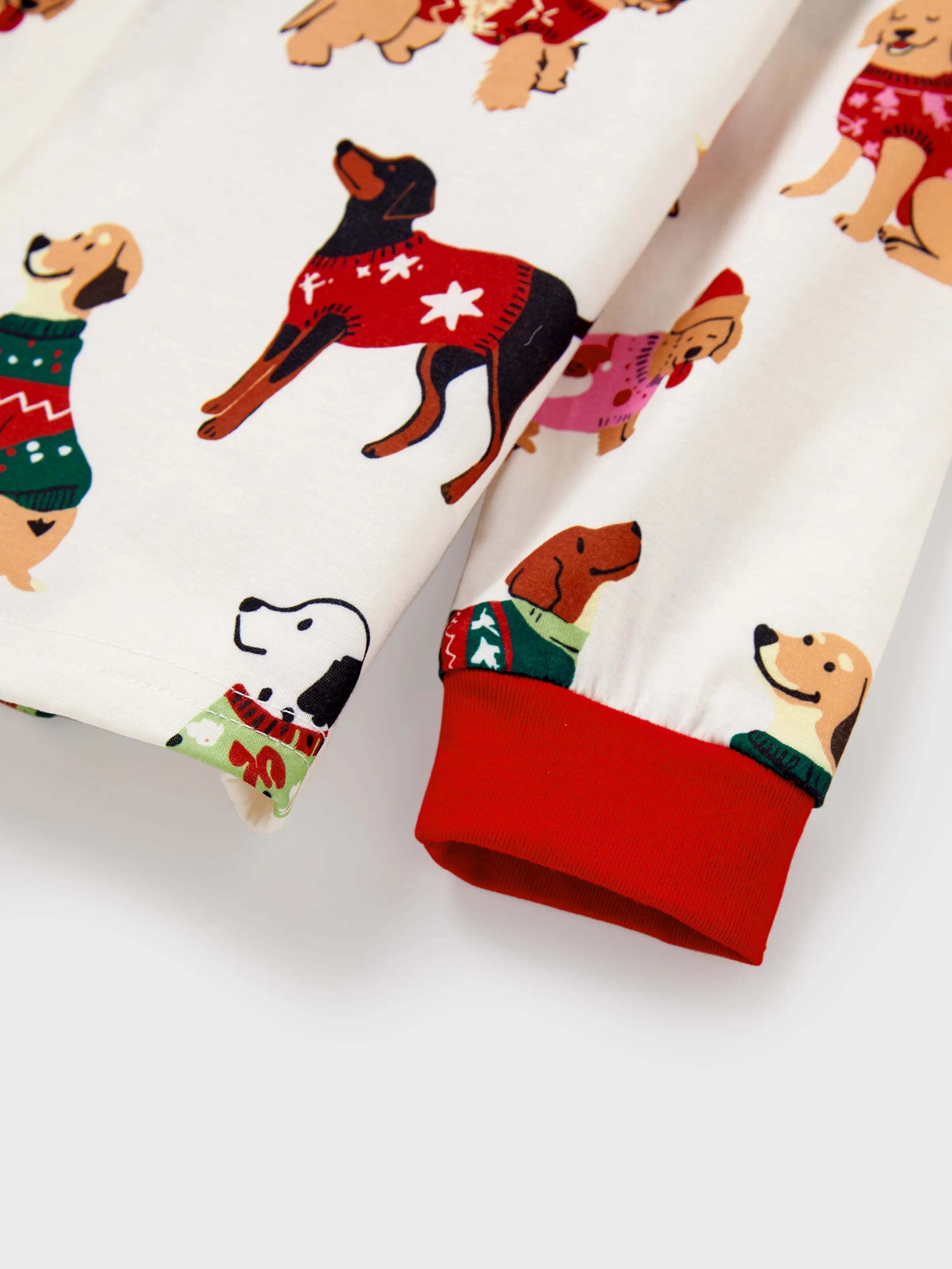 Christmas Matching Family Pajamas Set Various Dog Print PJS with Christmas Socks Apricot