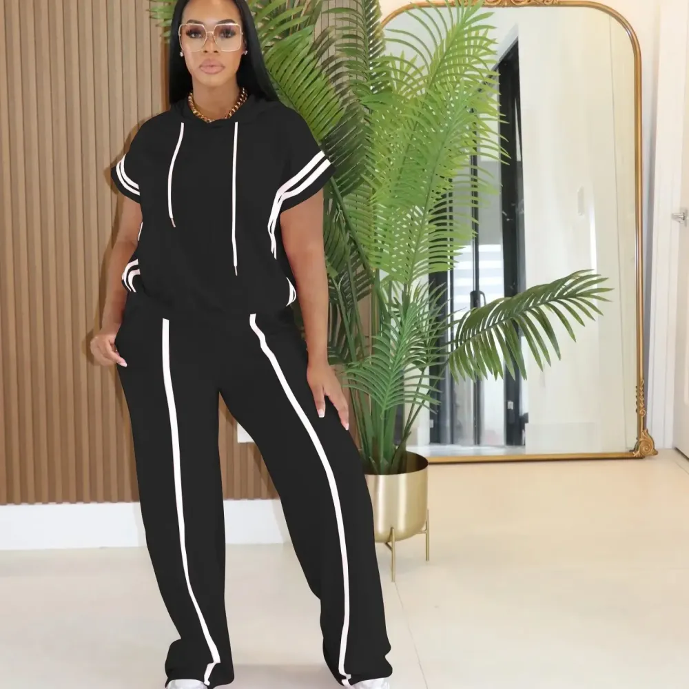 Women's Spring Summer Hooded Top & Lounge Pants Set 531GSM Oversized Loungewear