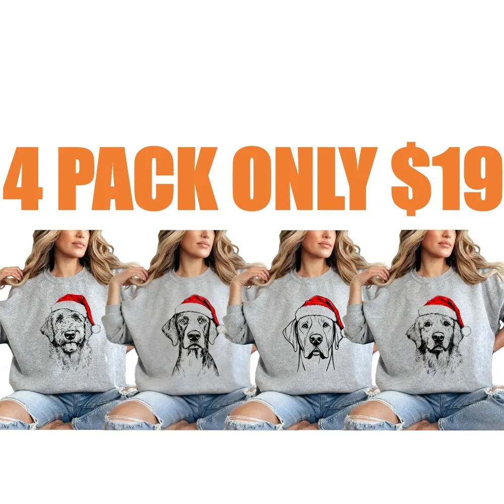 50 Dog Breeds Santa Hat Gildan Christmas Unisex Pullover