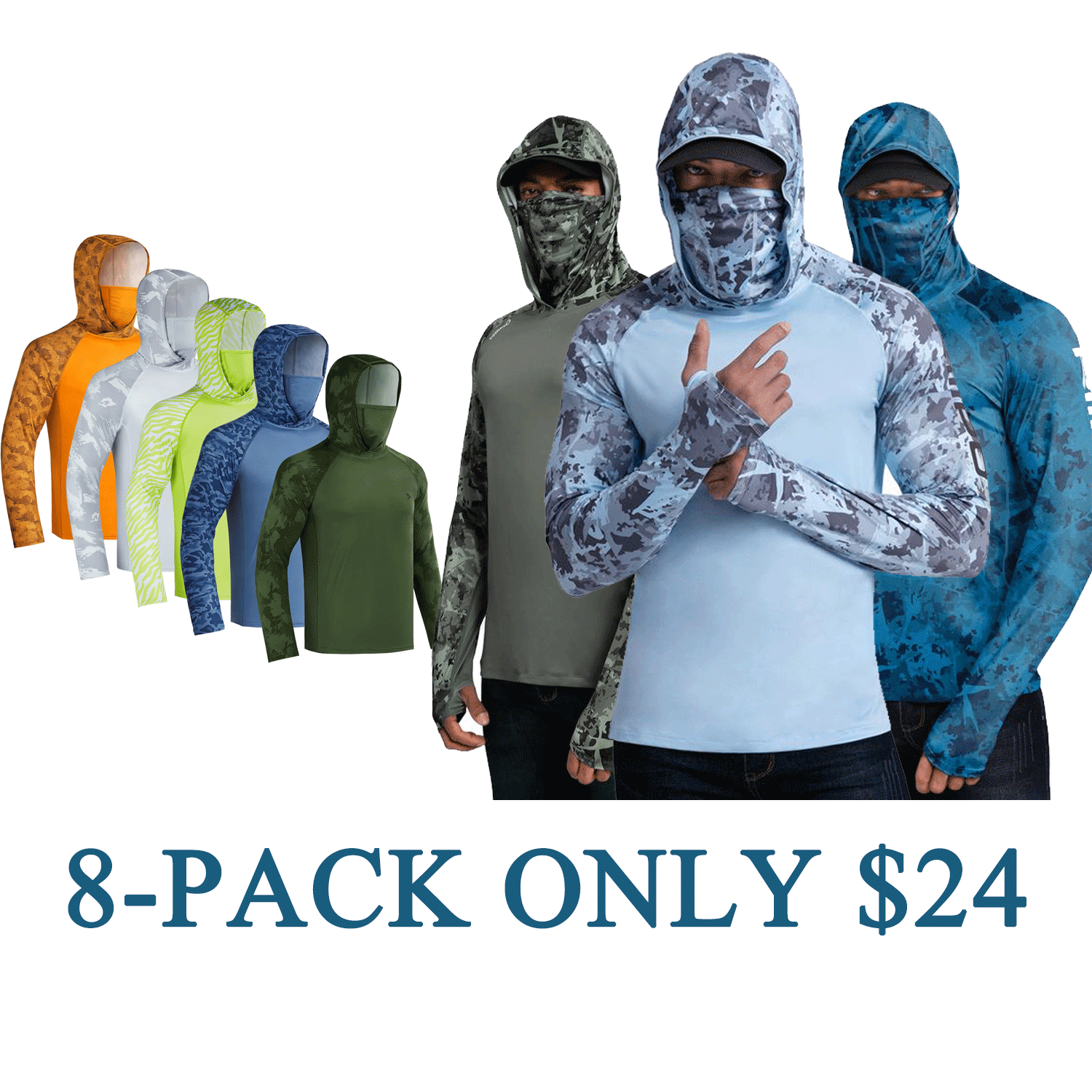 ☀️8/9-Pack $24☀️Men’s UPF 50+ Sun Protection Hoodie with UV Detection