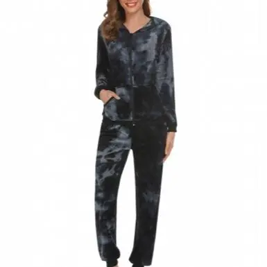 Women's Casual Velour Tracksuit Set Full Zipper Hoodie