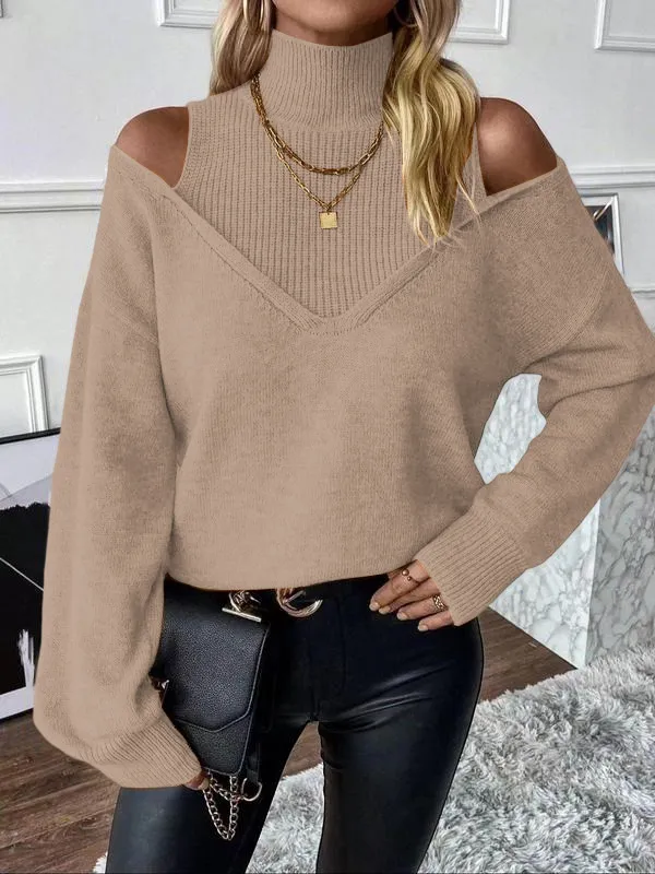 Women's Plain Cut Out High Neck Sweater