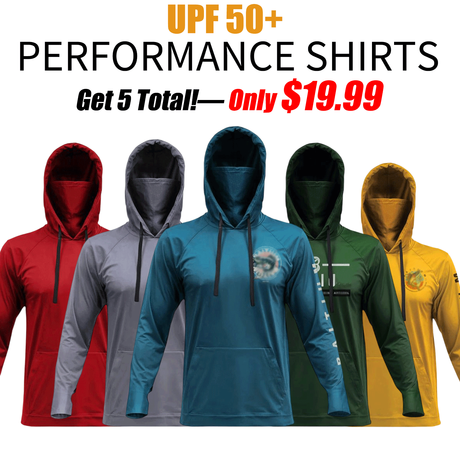 ⭐Men’s Hooded UPF 50 Work & Fishing Shirt with Built-In Face Gaiter