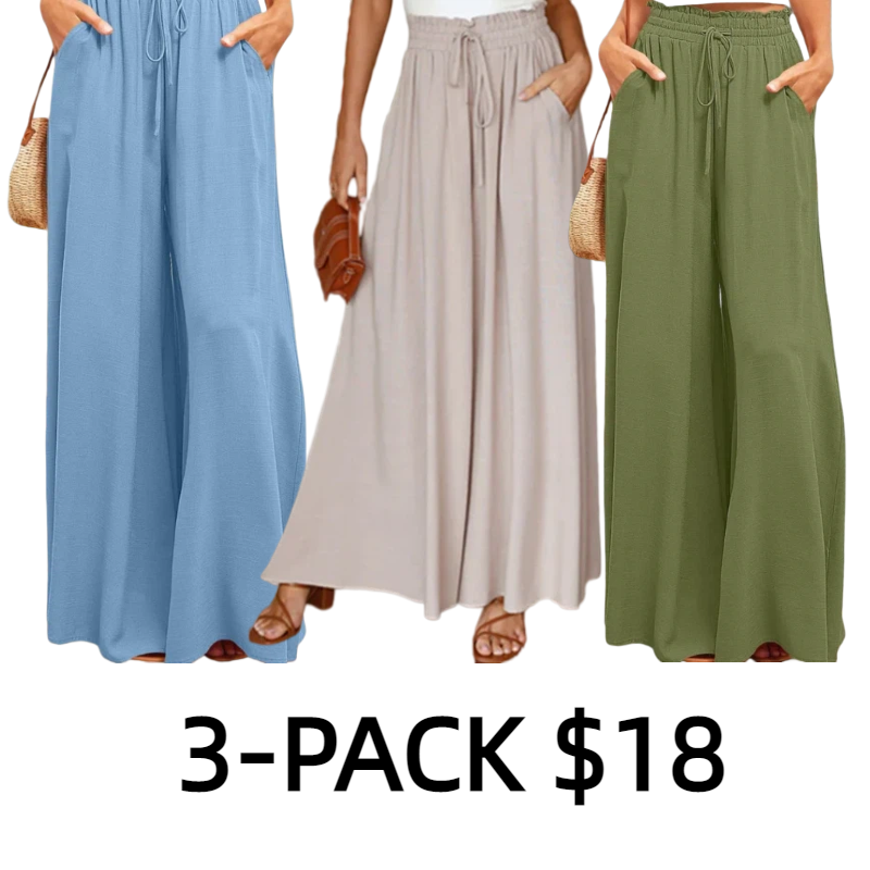 Shirred High Waist Gathered TiePalazzo Pants