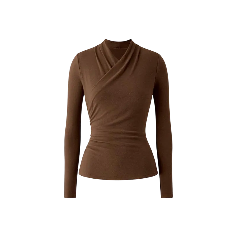 Women's cross-neck long-sleeved top