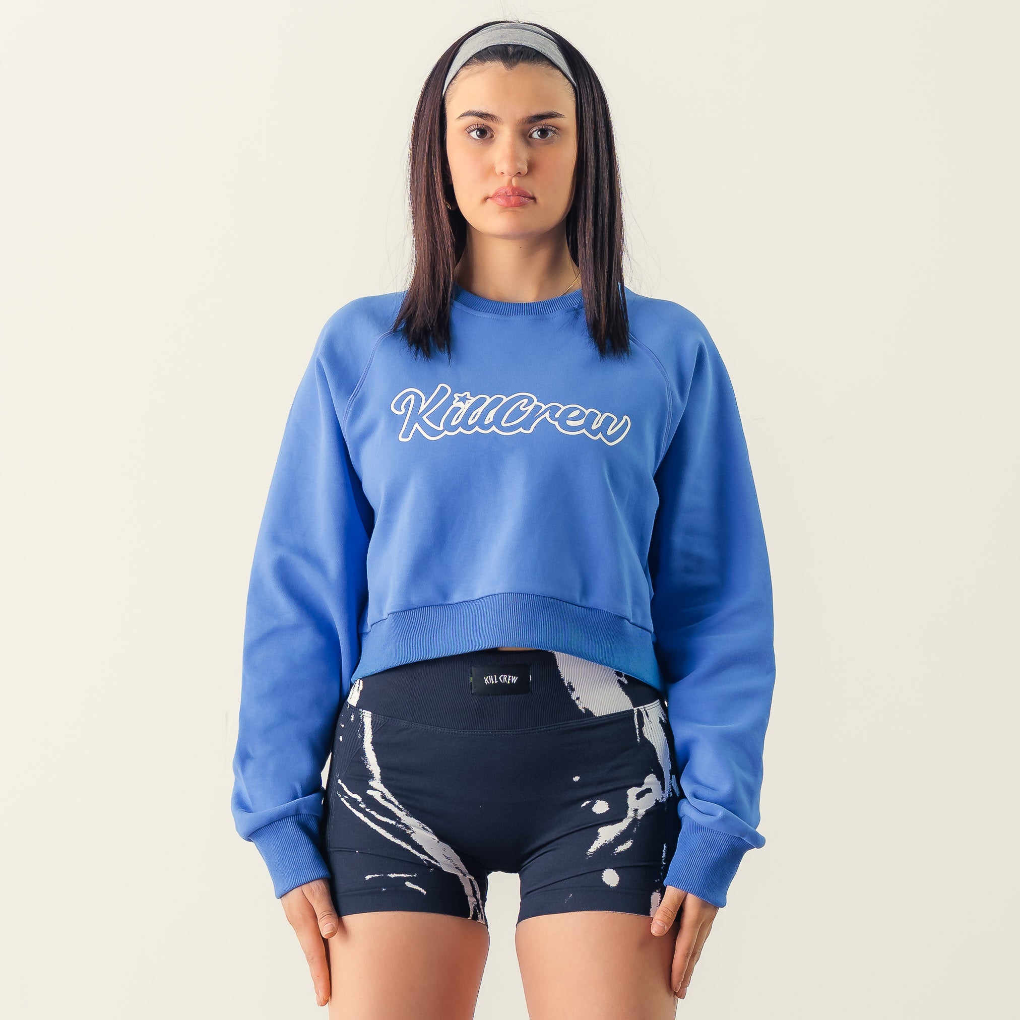 SCRIPT CROP CREW NECK - BLUE