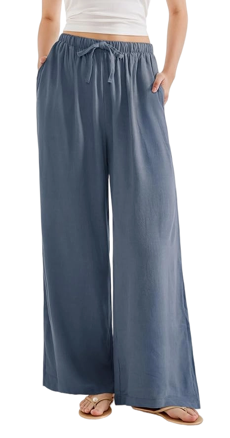 Women’s Wide Leg Linen Palazzo Pants – High Waist Lounge Pants with Pockets