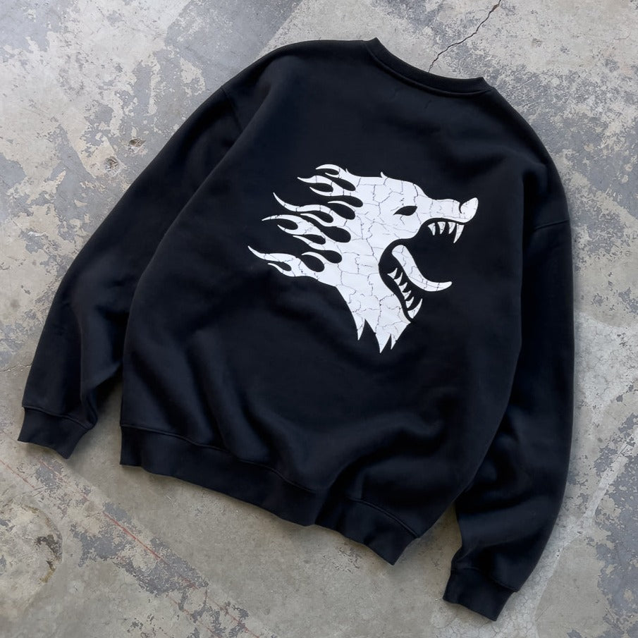 OVERSIZED LUX WAR WOLF CREW NECK - BLACK / WHITE