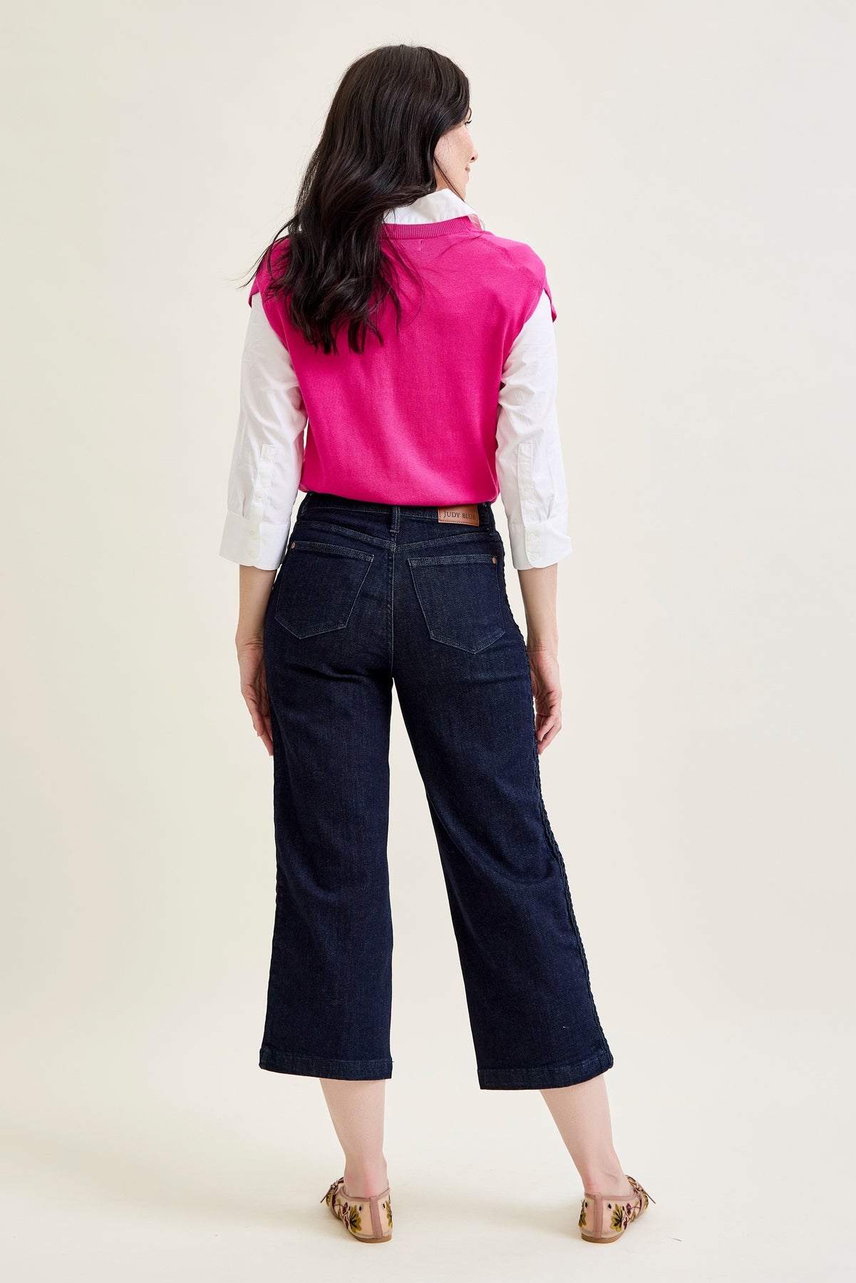 Dottie Side Seam Braid Cropped Wide Leg Jeans