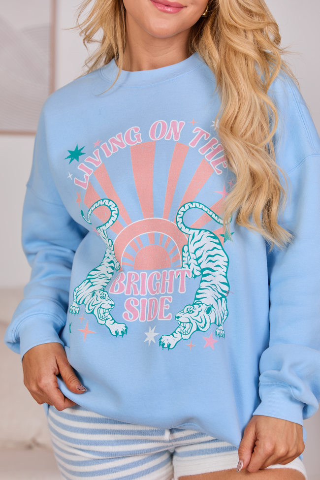 Living On The Bright Side Light Blue Graphic Sweatshirt