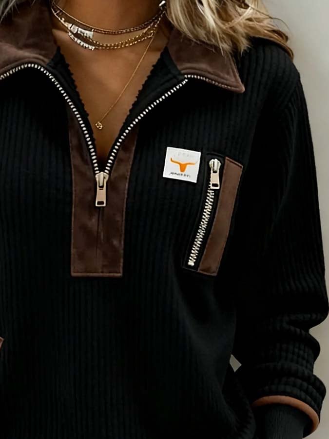 Women'S Casual Color-Blocked Pullover Sweatshirt