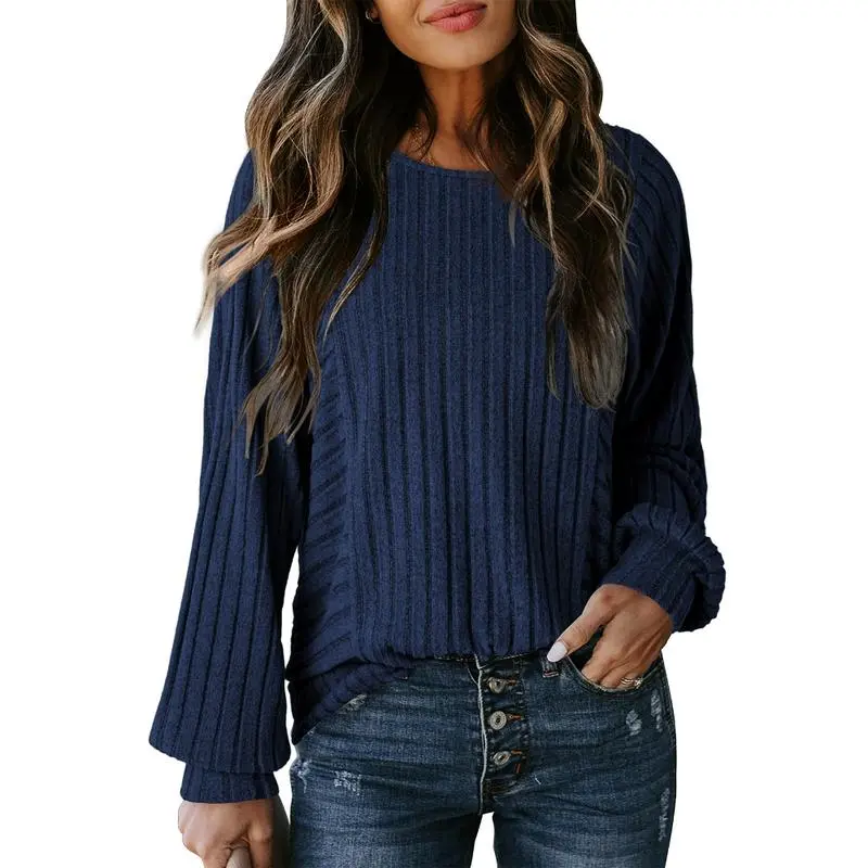 Womens Soft Long Sleeve Crewneck Shirts Fall Casual Loose Fit Knit Tops Blouses
