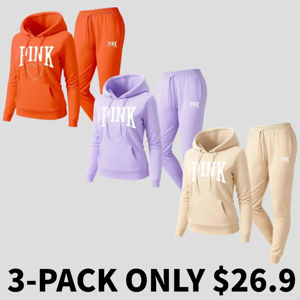 Women's Pink Heart Print Sports Pants Set