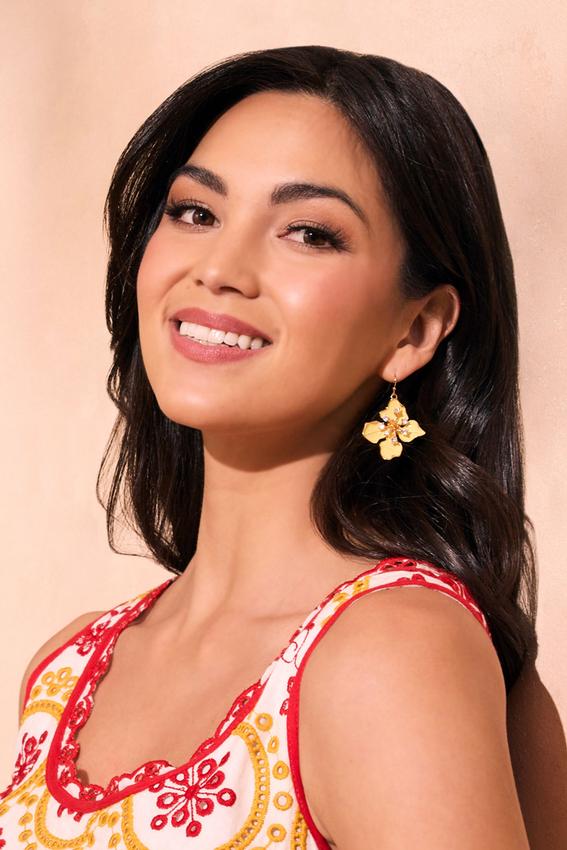 Enamel Floral Dangly Earrings