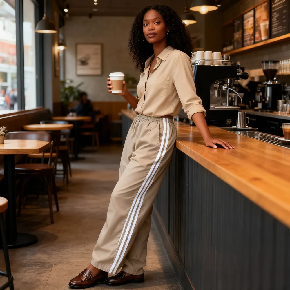 Women's Parachute Wideleg Baggy Pants Elastic Waist Casual Track Trousers