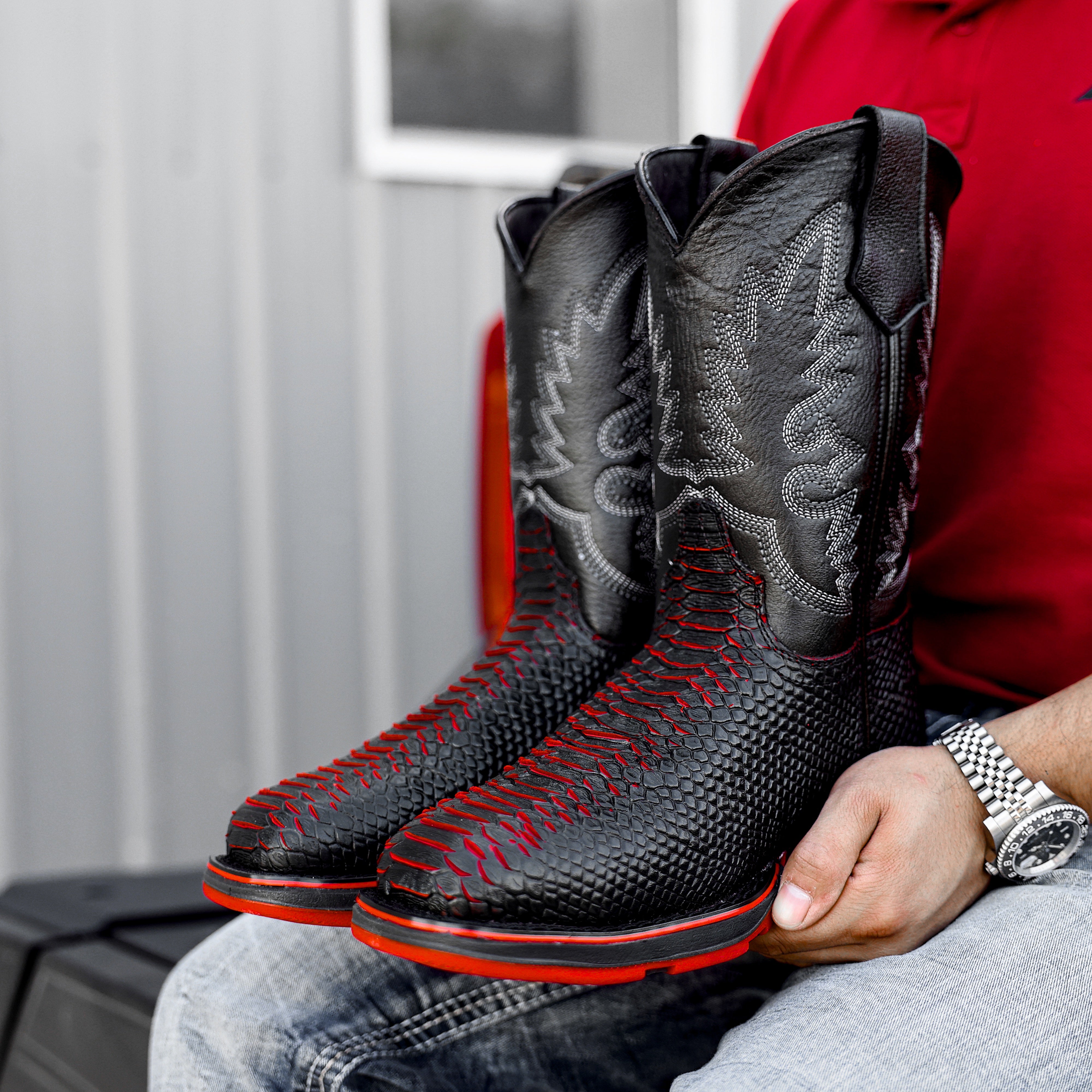 Black Cherry Python Leather Boots - Composite Toe