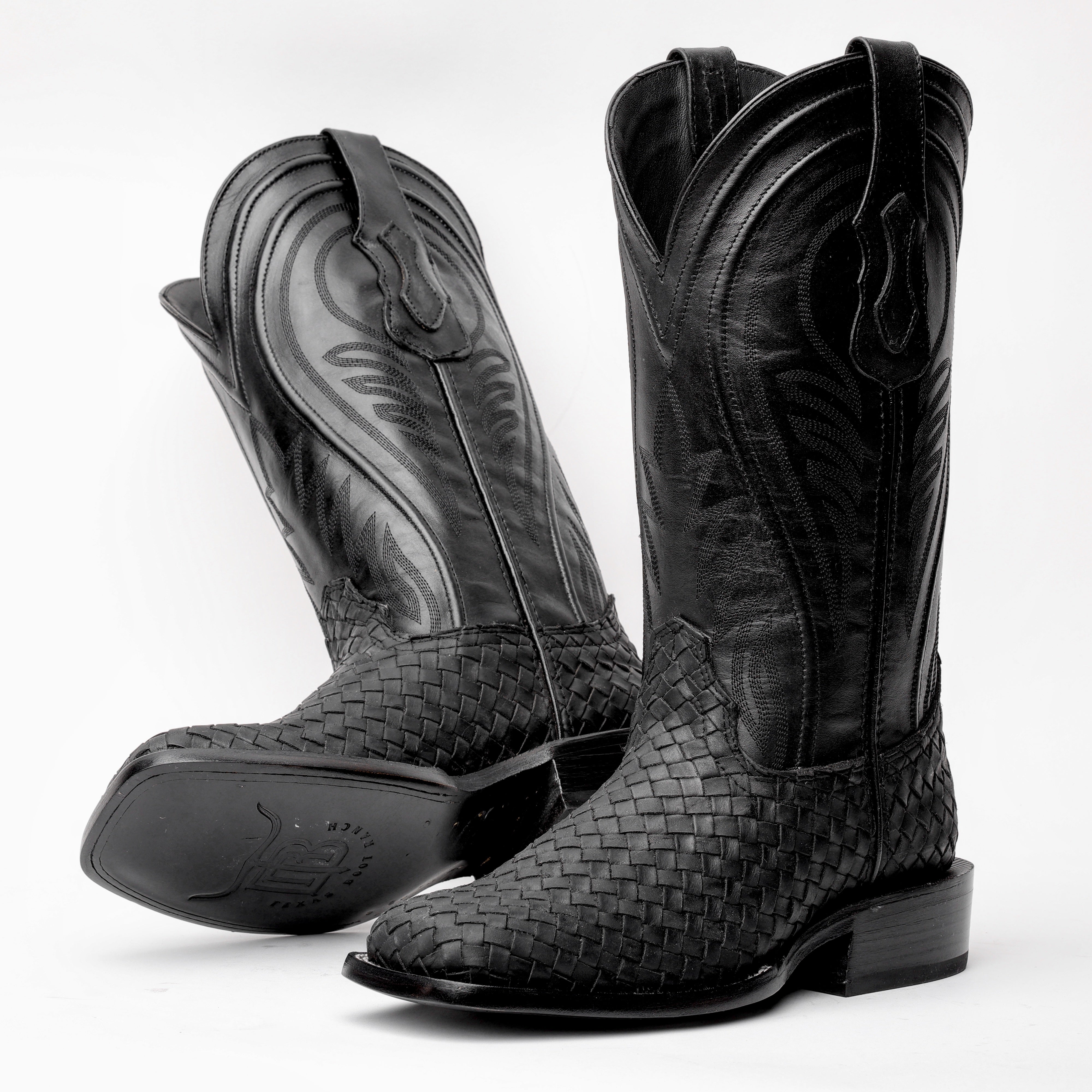 Total Black Basketweave Boots - Square Toe
