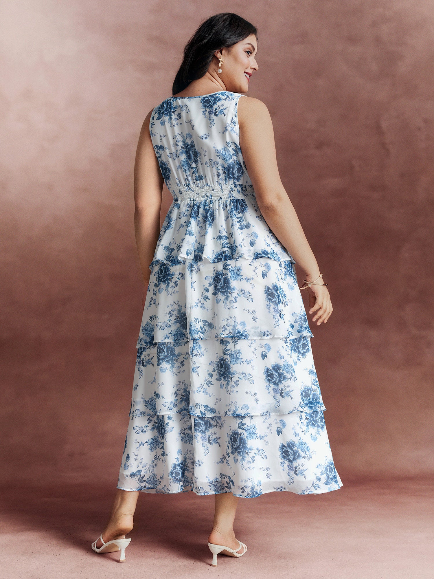 Floral Elegance Tiered V-Neck Maxi Dress