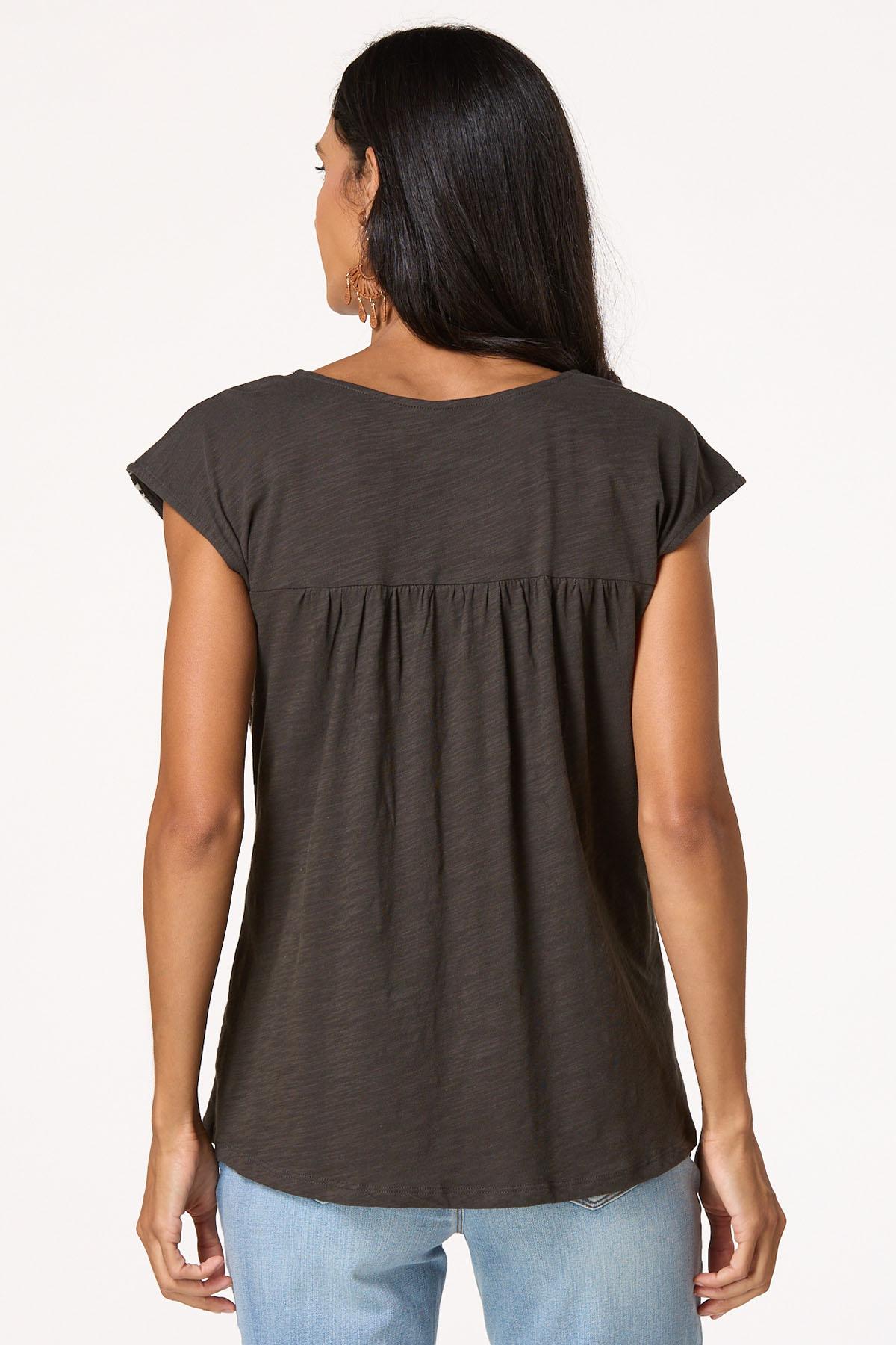 Tasseled Embroidered Shoulder Tee