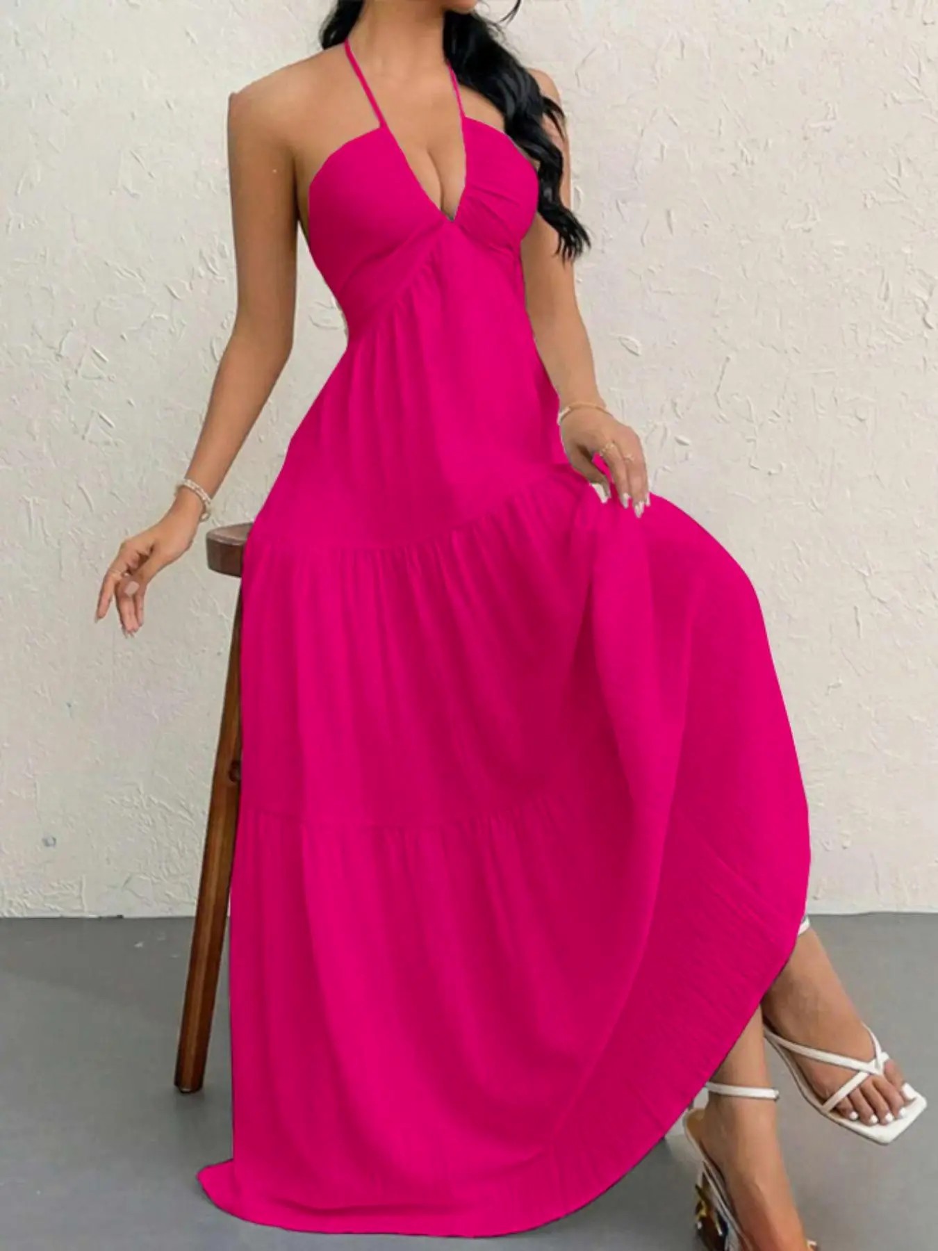 Women's Sleeveless Plain A-Line Maxi Dress