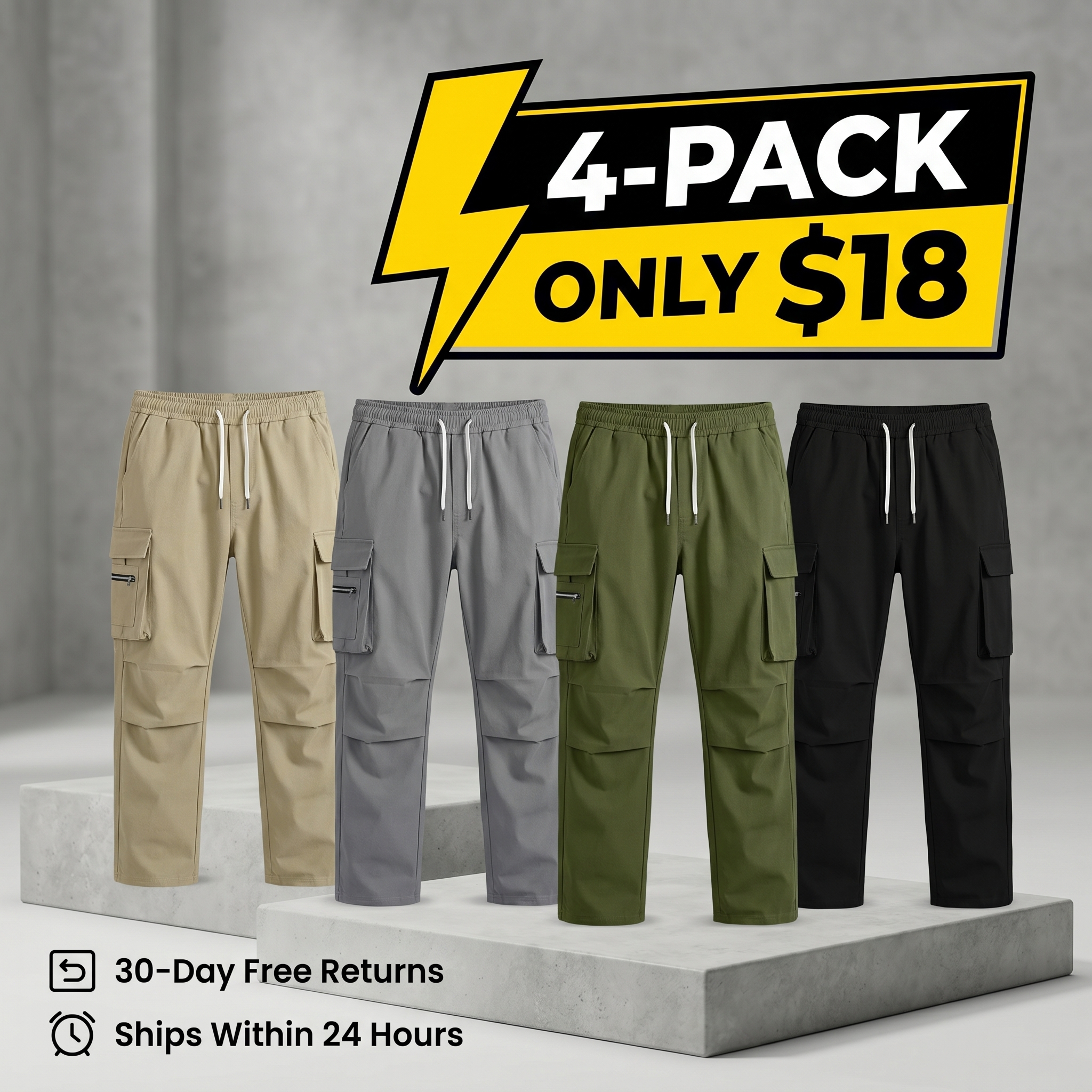 Men's Plus-Size Solid-Color Drawstring Cargo Pants