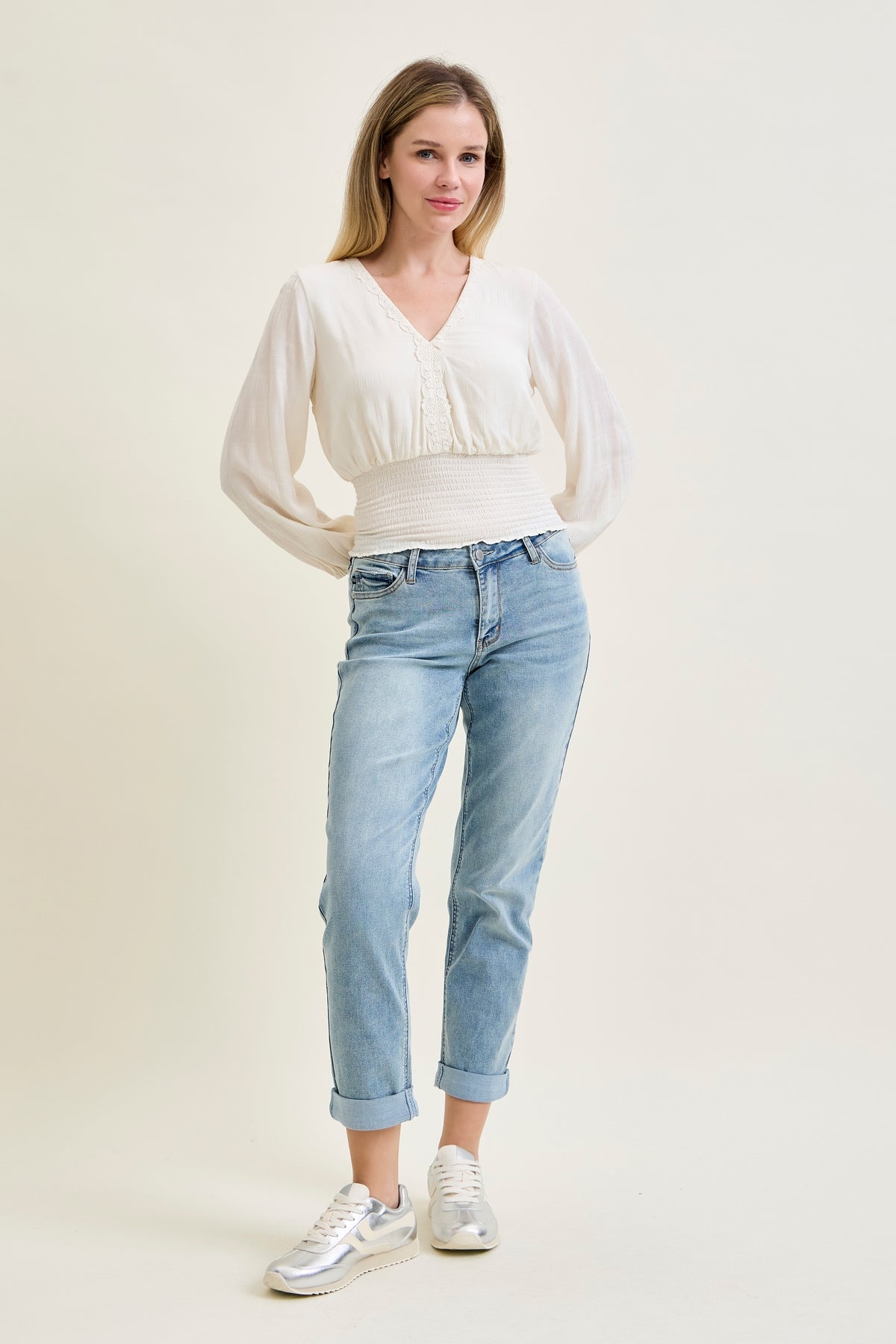 Laney V-Front Cool Denim Cuffed Boyfriend