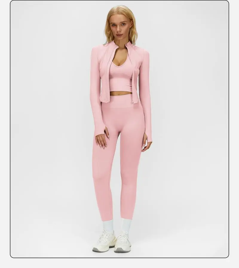 Women's Criss Cross Crop Tank, Zip-Up Jacket & High-Waist Leggings Set