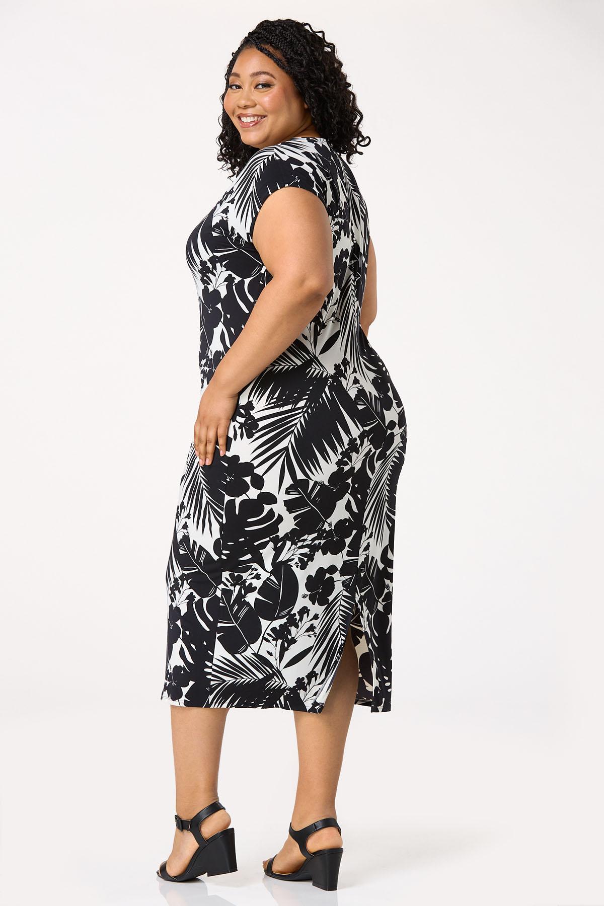 Plus Size Tropical Palm Midi Dress