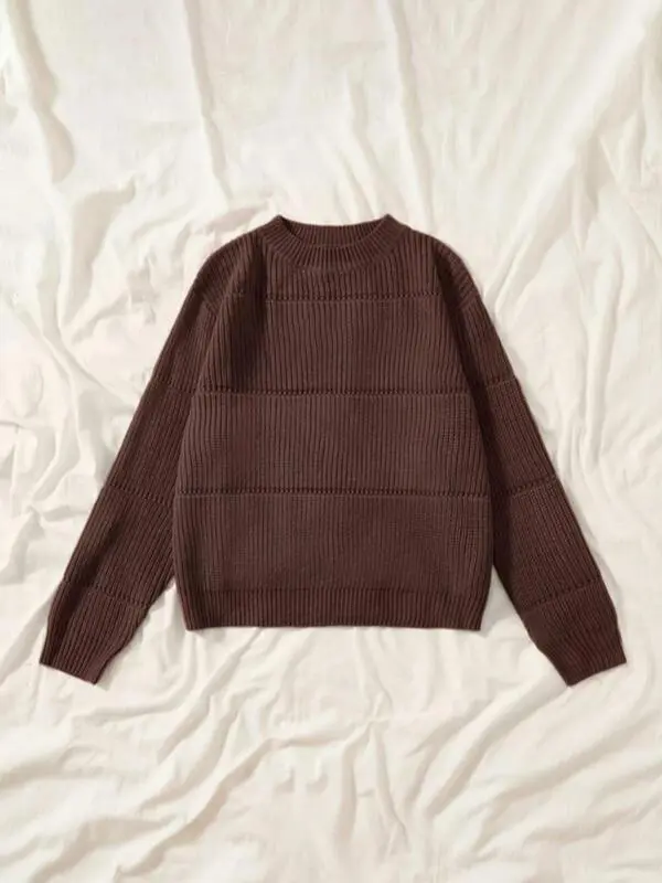 Women's Simple Minimalist Plain Textured Round Neck Sweater