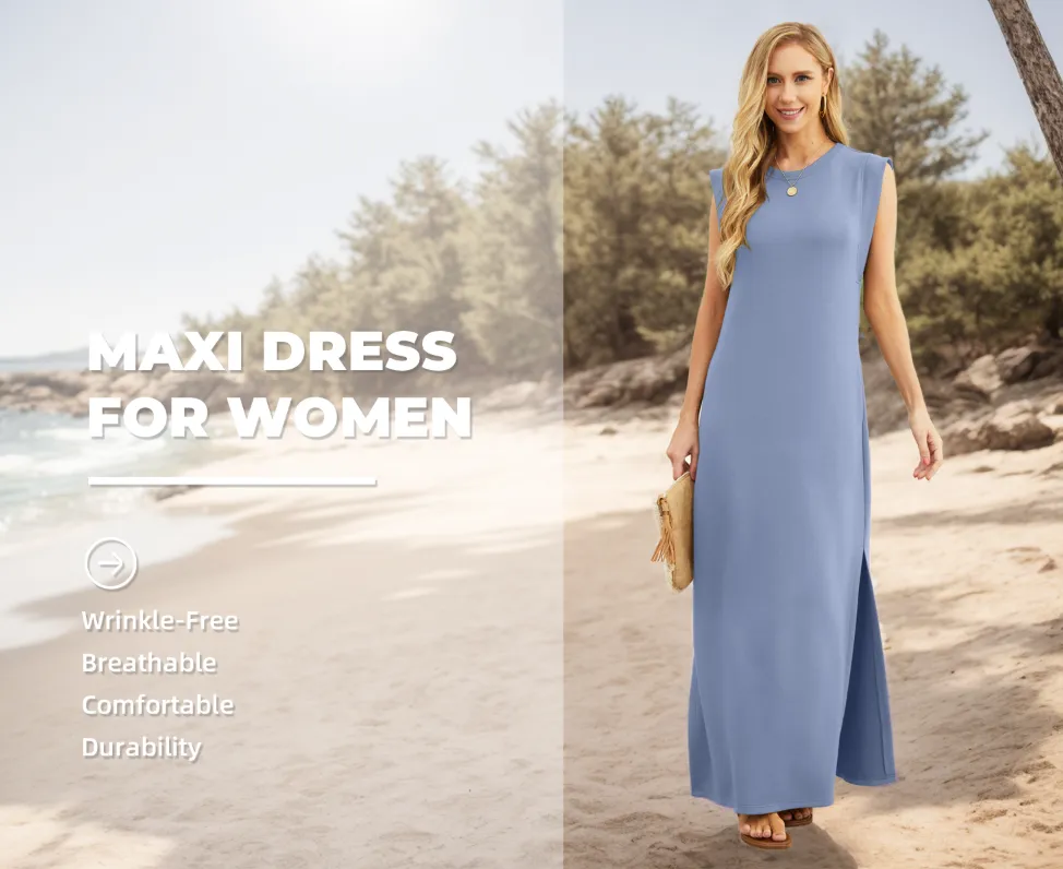 Women Loose Split Wrinkle-Free Long Dress with Pockets