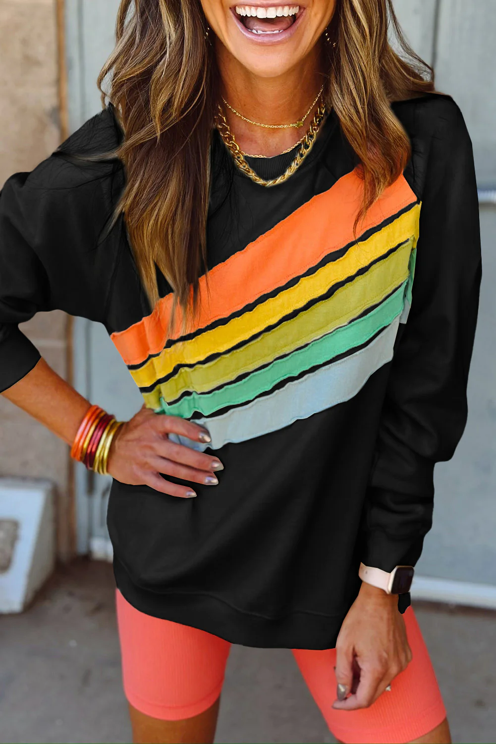 Colorblock Striped Patchwork Side Pockets Zipper Hoodie