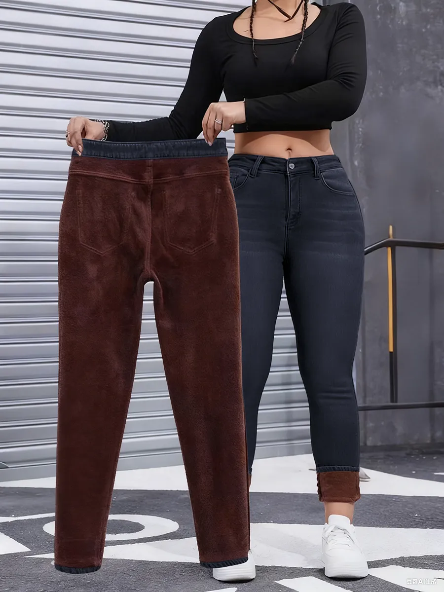 Women's Fall Winter Fleece Lined Denim Jeans